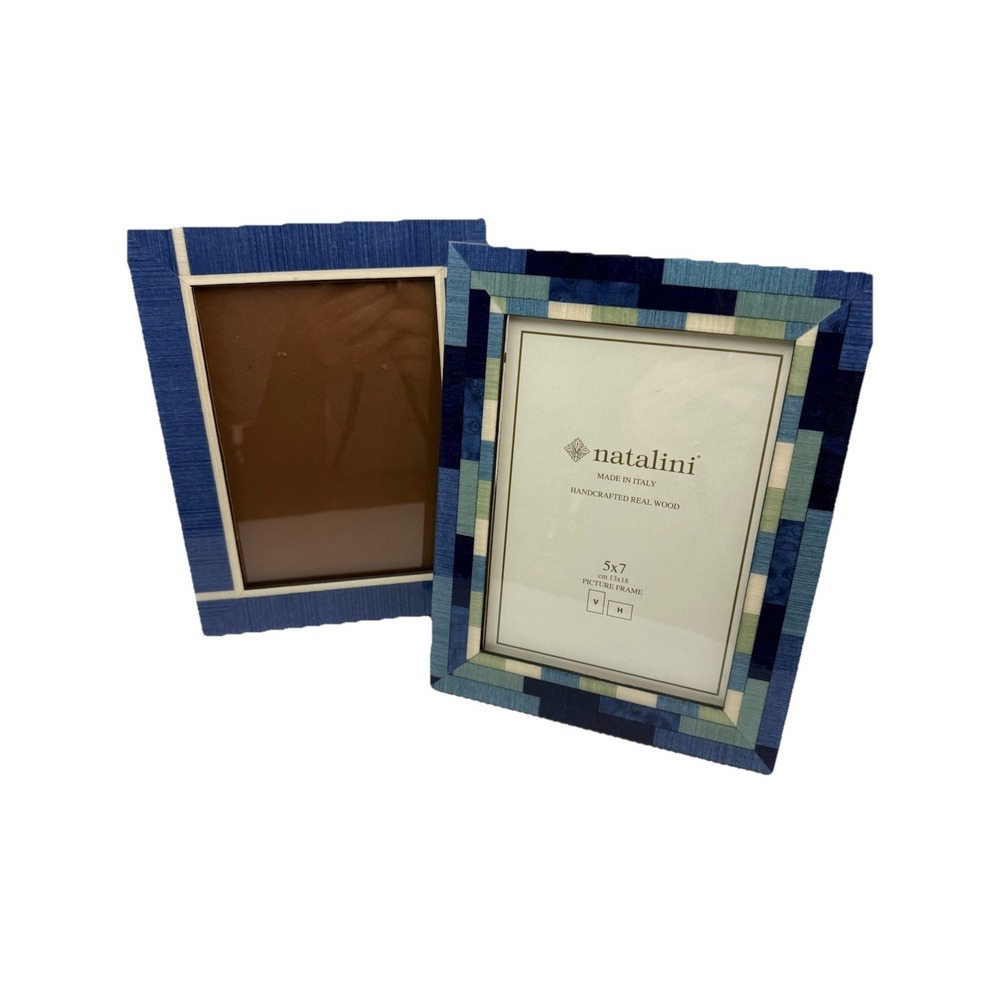 Pair‎ Natalini Italy 5x7 Picture Frames Blue Mosaic Wood Handcrafted Made Italy